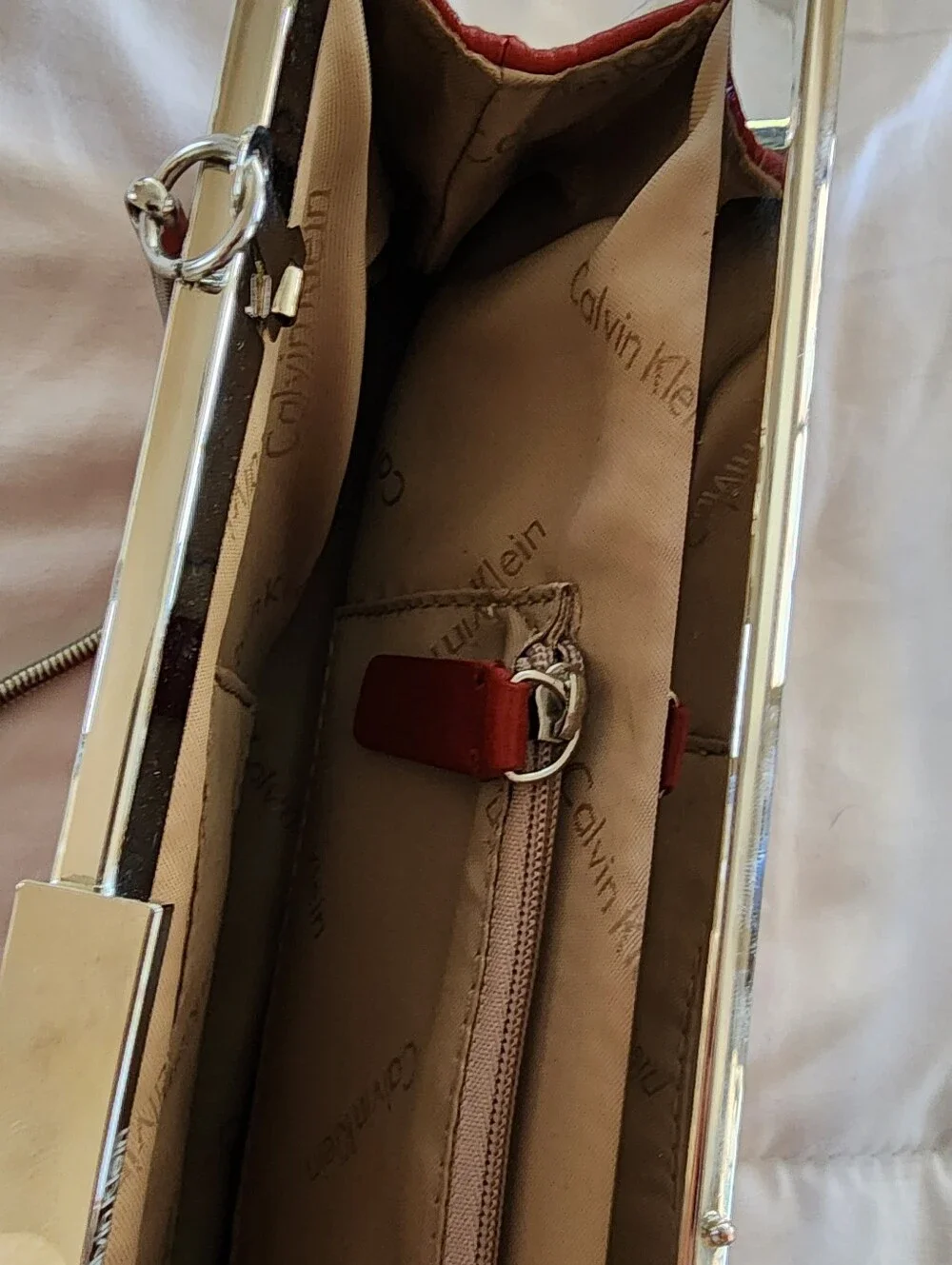 Red Leather Chain-Handle Clutch